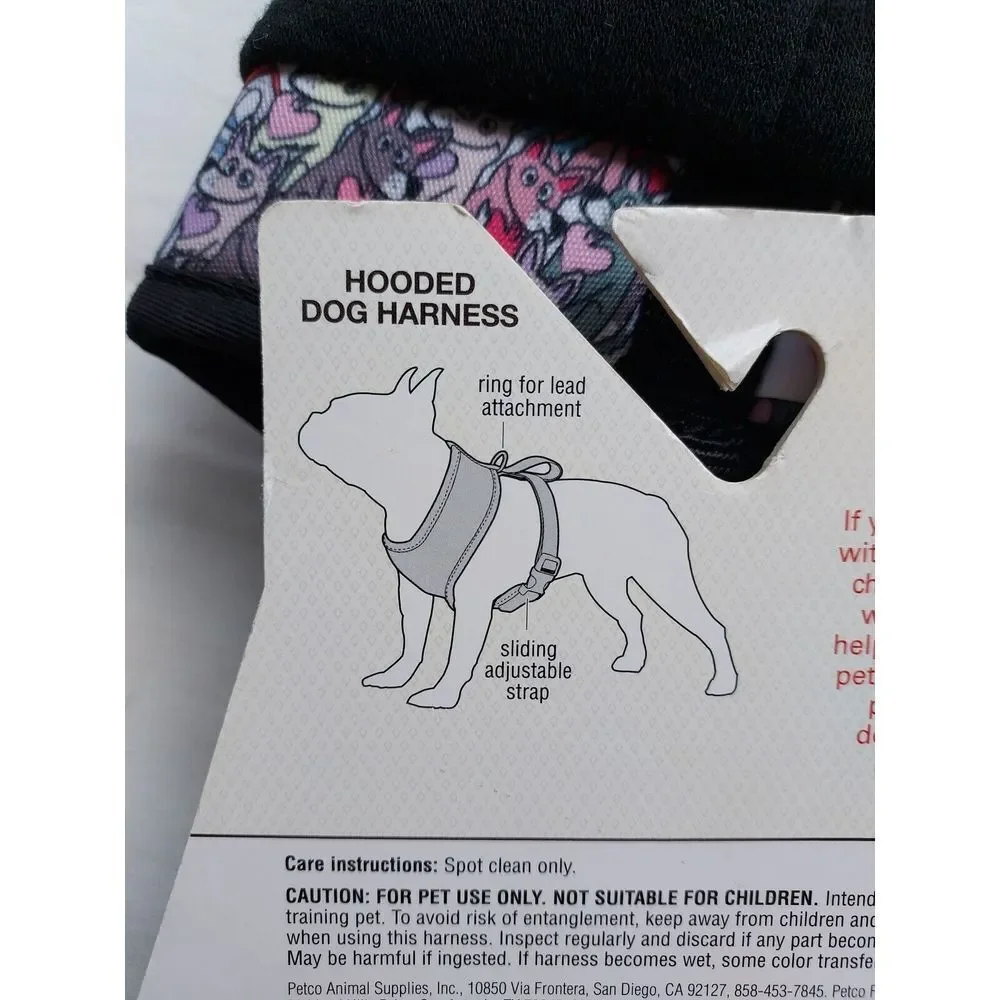Bobs By Skechers XS‎ Adjustable Hooded Dog Harness Loverboy Print Dogs NWT